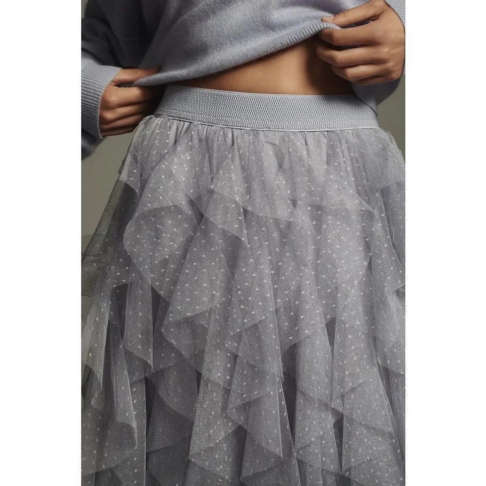 Sincerely Jules Ruffles Tutu Tulle Midi Skirt Grey M